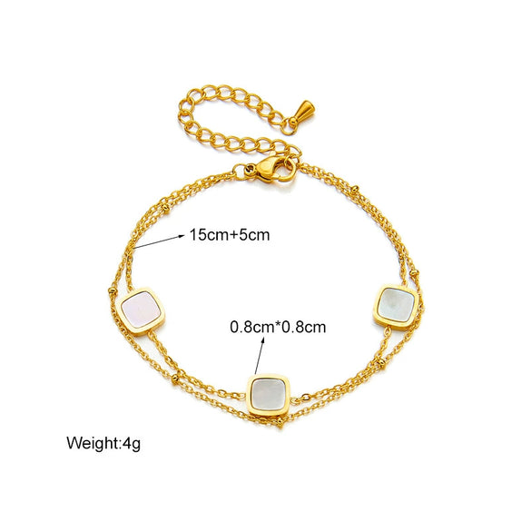 Women's Double Layer Square Fritillary Chain Titanium Steel Electroplated Bracelet