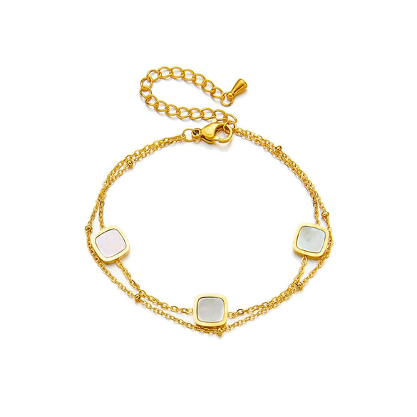 Women's Double Layer Square Fritillary Chain Titanium Steel Electroplated Bracelet
