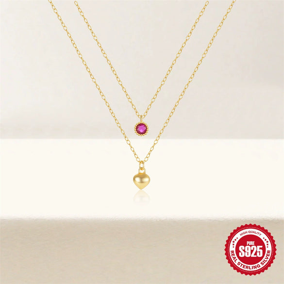Women's Double Layer Stacked S925 Sterling Silver O Chain Necklace With Geometric Pattern And Electroplating Treatment Love Diamond Design Fashion Ins Style Light Luxury