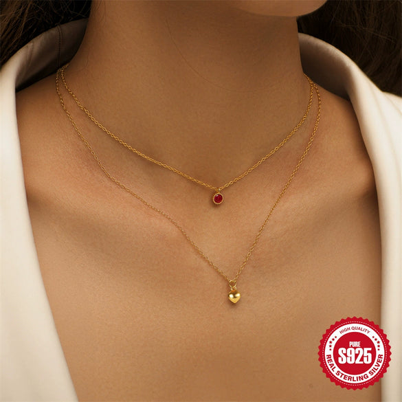 Women's Double Layer Stacked S925 Sterling Silver O Chain Necklace With Geometric Pattern And Electroplating Treatment Love Diamond Design Fashion Ins Style Light Luxury