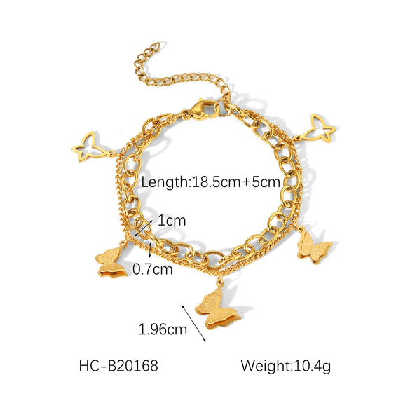 Women's Double Layer Stainless Steel Bracelet With Colorfree Butterfly Pendant And Animals Zodiac Pattern Electroplated