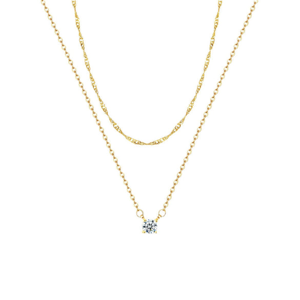 Women's Double Layer Stainless Steel Choker Necklace With Cubic Zirconia And 925 Silver Geometric Pendant Electroplated Minimalist Jewelry