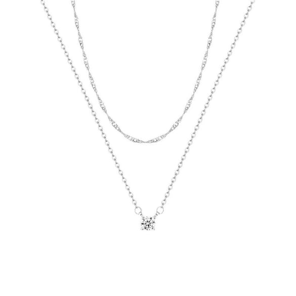 Women's Double Layer Stainless Steel Choker Necklace With Cubic Zirconia And 925 Silver Geometric Pendant Electroplated Minimalist Jewelry