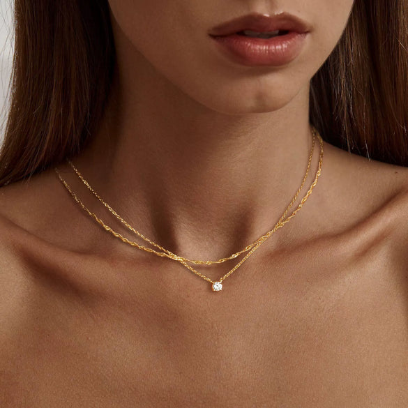 Women's Double Layer Stainless Steel Choker Necklace With Cubic Zirconia And 925 Silver Geometric Pendant Electroplated Minimalist Jewelry