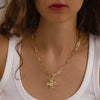 Women's Double Layer Stainless Steel Cross Necklace With Hammered Pattern Pendant And Snake Bone Chain Electroplated Fashion Jewelry