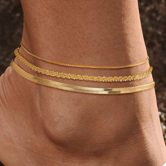 Women’s Double Layer Stainless Steel Glitter Gypsophila Paper Clip Anklet With Geometric Fashion Simple Style Jewelry