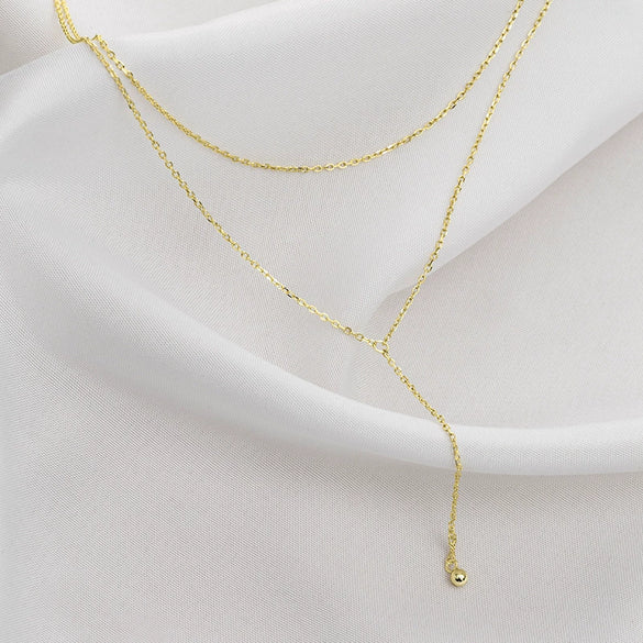 Women's Double Layer Tassel Sterling Silver Necklace With Geometric Pendant And Electroplated Cross Chain
