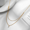 Women's Double Layer Titanium Steel Necklace With Geometric Zircon Pendant And Six Claw Setting In 18K Gold Plated Simple Luxury Style