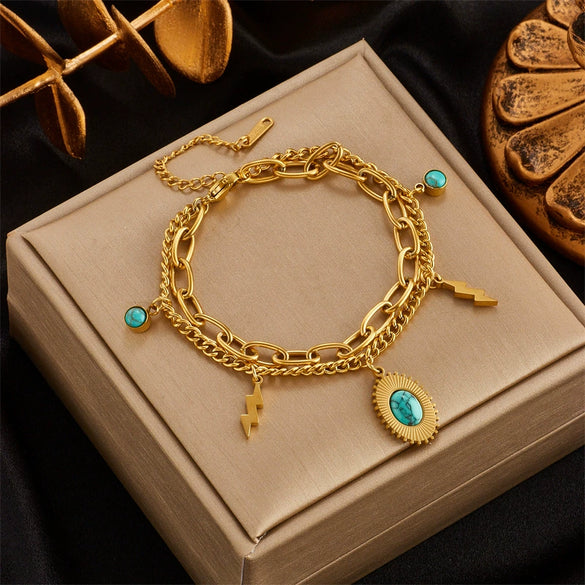Women's Double Layer Titanium Steel Oval Lightning Chain Bracelet With Retro Simple Style