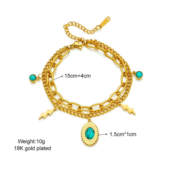 Women's Double Layer Titanium Steel Oval Lightning Chain Bracelet With Retro Simple Style