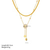 Women's Double Stacked Shell Flower Pendant Necklace Titanium Steel Geometric Box Chain