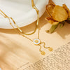 Women's Double Stacked Shell Flower Pendant Necklace Titanium Steel Geometric Box Chain