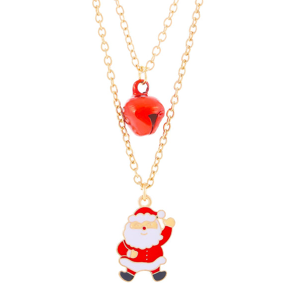 Women's Doublelayer Alloy Elk Bell And Christmas Tree Necklace With Electroplated Layered Chain Holiday Jewelry