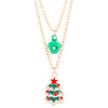 Women's Doublelayer Alloy Elk Bell And Christmas Tree Necklace With Electroplated Layered Chain Holiday Jewelry
