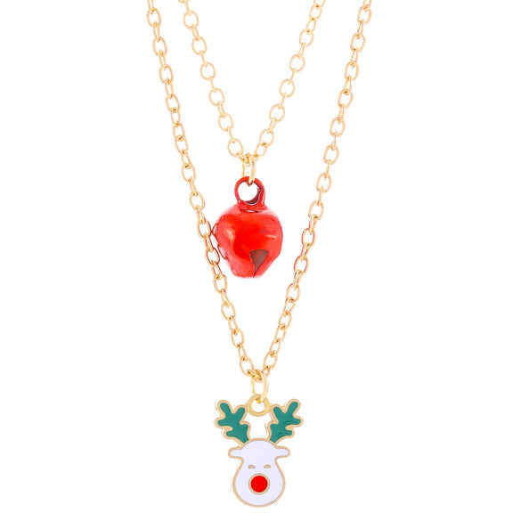 Women's Doublelayer Alloy Elk Bell And Christmas Tree Necklace With Electroplated Layered Chain Holiday Jewelry