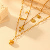 Women's Doublelayer Conch And Peach Heart Pendant Necklace Titanium Steel Geometric Box Chain