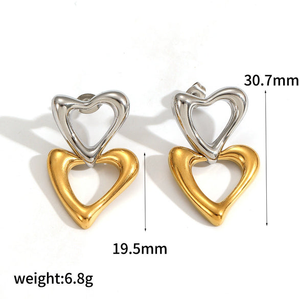 Women's Doublelayer Heartshaped Stainless Steel Electroplated Earrings Jewelry