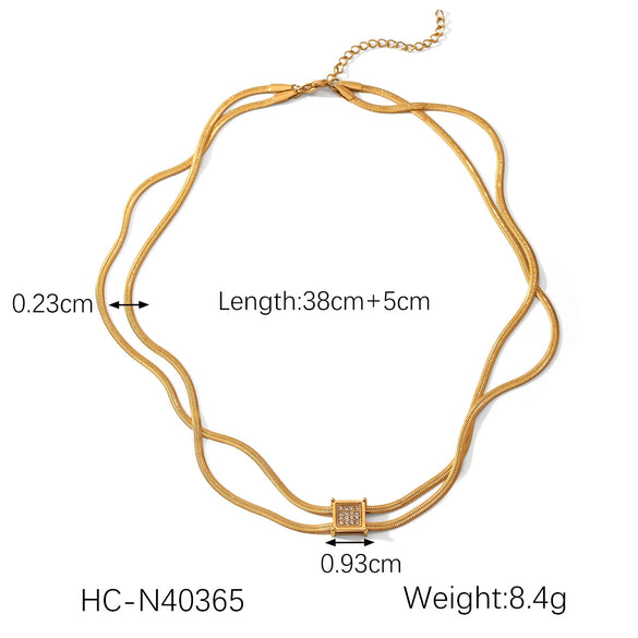 Women's Doublelayer Snake Bone Chain Necklace With Square Stainless Steel And Titanium Steel Pendant Geometric Pattern Electroplated