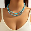 Women's Doublelayer Stacked Artificial Crystal Necklace With Geometric Styling And Electroplating Treatment And Ball Chain