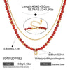 Women's Doublelayer Stainless Steel Cross Necklace With Round Zircon Pendant And Natural Red Agate Beads Pvd Vacuum Gold Plated