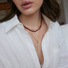 Women's Doublelayer Stainless Steel Cross Necklace With Round Zircon Pendant And Natural Red Agate Beads Pvd Vacuum Gold Plated