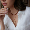 Women's Doublelayer Stainless Steel Cross Necklace With Round Zircon Pendant And Natural Red Agate Beads Pvd Vacuum Gold Plated