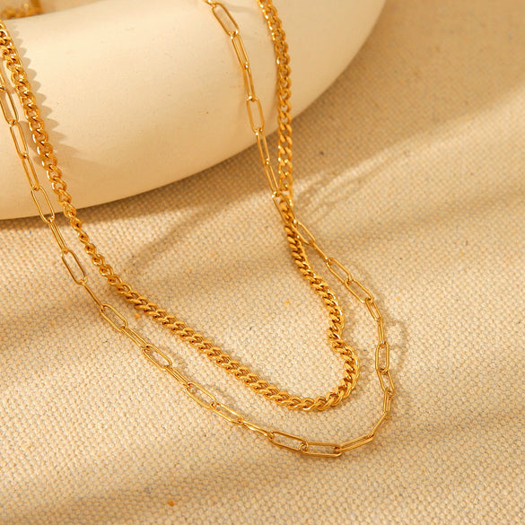 Women's Doublelayer Stainless Steel Geometric Clavicle Chain Necklace With Electroplating