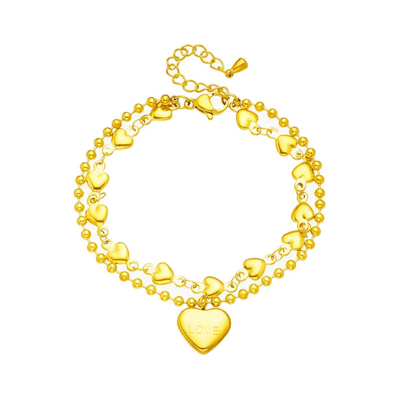 Women's Doublelayered Love Ball Bead Heart Shape Stainless Steel Jewelry Bracelet With Electroplating