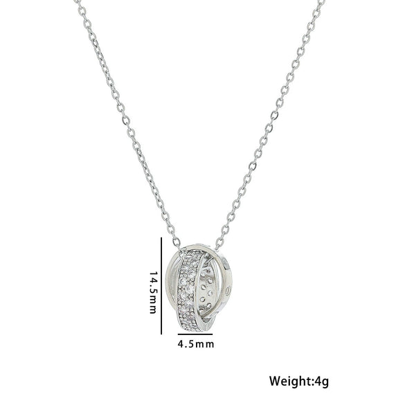 Women's Doublering Necklace Pendant With Diamond Rose On Ball Chain Made Of Titanium Steel With Electroplating Treatment