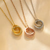 Women's Doublering Necklace Pendant With Diamond Rose On Ball Chain Made Of Titanium Steel With Electroplating Treatment
