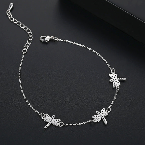 Women's Dragonfly Chain Bracelet With Zircon Inlay Electroplated Copper Jewelry Simple Animal Design