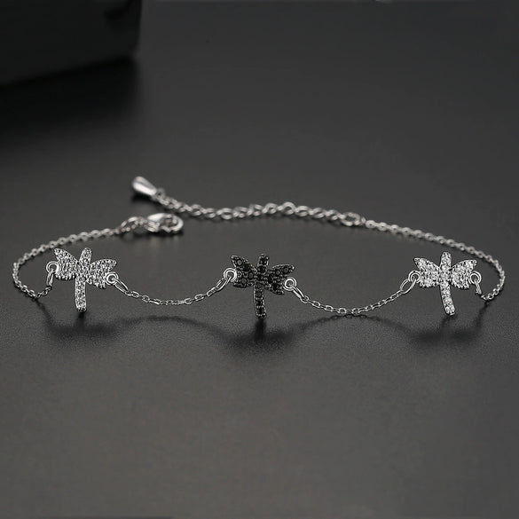 Women's Dragonfly Chain Bracelet With Zircon Inlay Electroplated Copper Jewelry Simple Animal Design