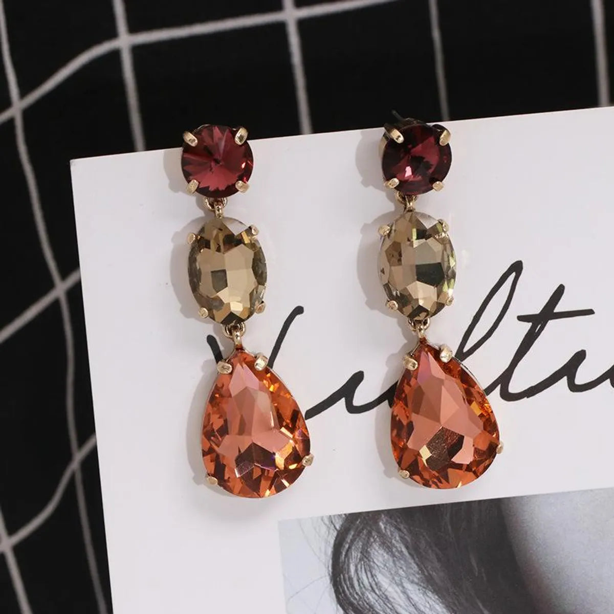 Womens Drop Shaped Rhinestone Alloy Earrings Nhjj138015