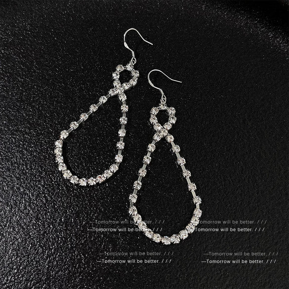 Women's Drop Shaped Zircon Long Earrings With Sparkling Geometric Design Light Luxury Elegant Fashion Jewelry