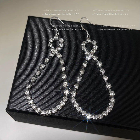 Women's Drop Shaped Zircon Long Earrings With Sparkling Geometric Design Light Luxury Elegant Fashion Jewelry