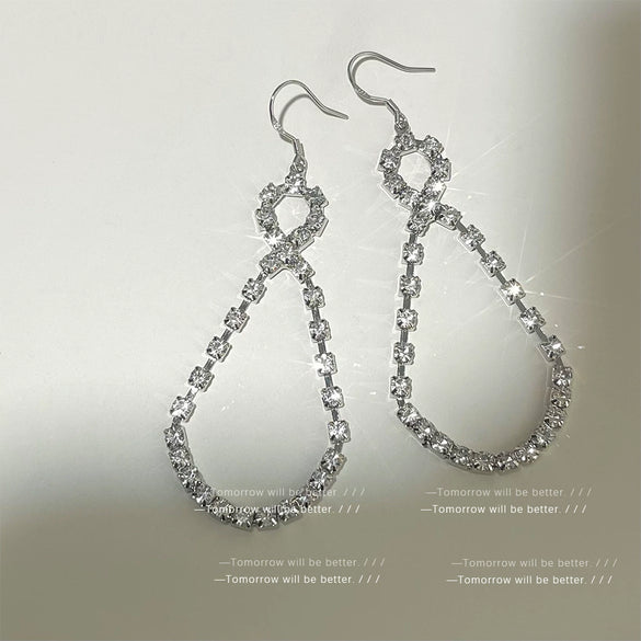 Women's Drop Shaped Zircon Long Earrings With Sparkling Geometric Design Light Luxury Elegant Fashion Jewelry