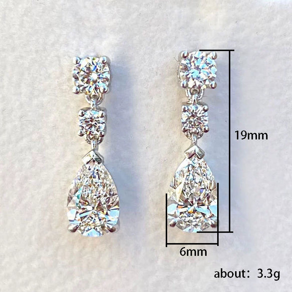 Women's Dropshaped Copper Earrings With Microembedded Pearshaped Zircon And Geometric Pattern Light Luxury Style