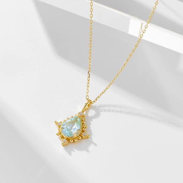Women's Dropshaped 925 Silver Sky Blue Topaz Pendant Necklace Light Luxury Geometric Jewelry