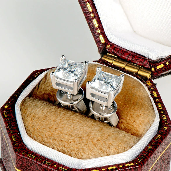 Women's Earrings S925 Sterling Silver Mosan Diamond Geometric Electroplating