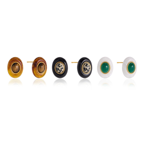 Women's Eggshaped Geometric Stainless Steel Stud Earrings With Pvd Gold Plating And Resin Design