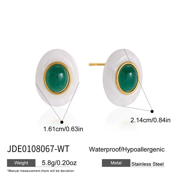 Women's Eggshaped Geometric Stainless Steel Stud Earrings With Pvd Gold Plating And Resin Design