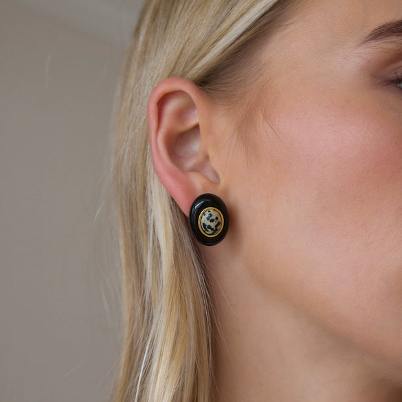 Women's Eggshaped Geometric Stainless Steel Stud Earrings With Pvd Gold Plating And Resin Design