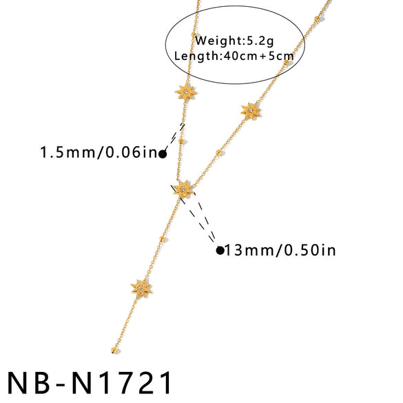 Women's Eight Pointed Star Geometric Rhinestone Stainless Steel Necklace And Bracelet Set With 18K Vacuum Plated Finish