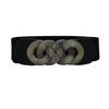 Women's Elastic Faux Leather Plus Size Waist Belt With Distressed Bronze Tone Buckle