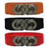 Women's Elastic Faux Leather Plus Size Waist Belt With Distressed Bronze Tone Buckle