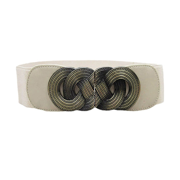 Women's Elastic Faux Leather Plus Size Waist Belt With Distressed Bronze Tone Buckle