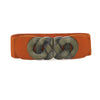 Women's Elastic Faux Leather Plus Size Waist Belt With Distressed Bronze Tone Buckle