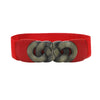 Women's Elastic Faux Leather Plus Size Waist Belt With Distressed Bronze Tone Buckle