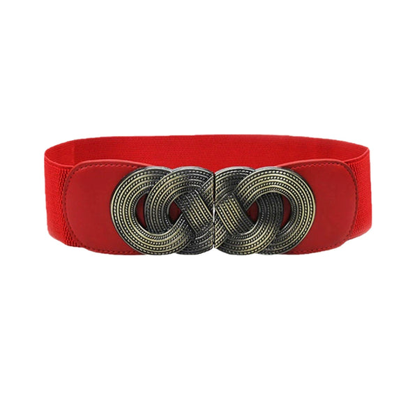 Women's Elastic Faux Leather Plus Size Waist Belt With Distressed Bronze Tone Buckle