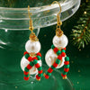 Women's Electroplated Alloy Beaded Bow Earrings With Santa Claus Pendants Colorful Christmas Festival Jewelry
